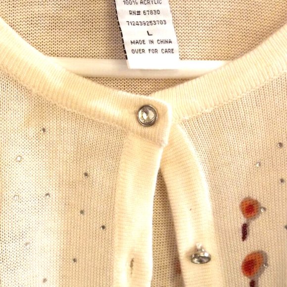 Cathy daniels Womans Button Front Sweater size large roses button front white - Picture 2 of 5